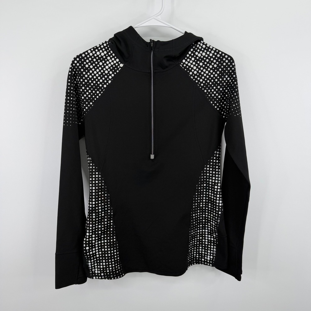 Athleta Half Zip Hoodie‎ Women XS Black Polka Dot Reflective Long Sleeve